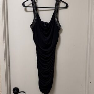 Forever 21 Black Ruched Dress with Silver Accents